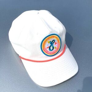 Esteem Surf Company White Baseball Cap with Embroidered Patch and Coral Trim